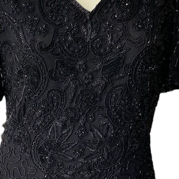 Vintage Scala Women's Bead Embellishments Scalloped Neck Back Cut-Out Dress - Picture 10 of 11